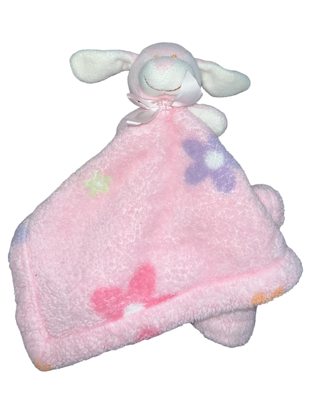 Blankets & Beyond Pink white Bunny Rabbit Floral Lovey Security Blanket 12”